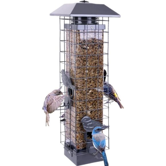 Squirrel Proof Metal Wild Bird Feeder (3LB) 4 Ports for Outside Hanging (Gray) - Picture 1 of 7
